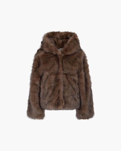 Ivy Faux Fur Hooded Short Coat