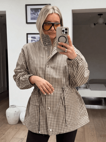 Daniela Vintage Plaid Waist-Cinched Jacket