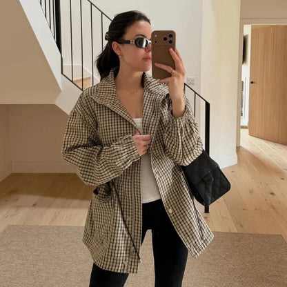 Daniela Vintage Plaid Waist-Cinched Jacket
