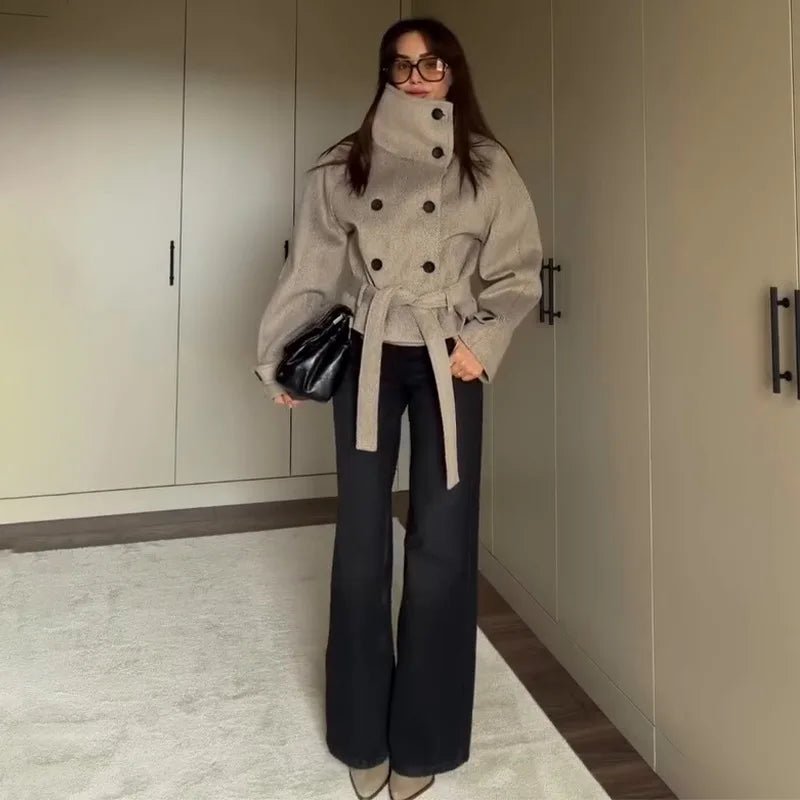 Esther Belted Funnel Neck Coat