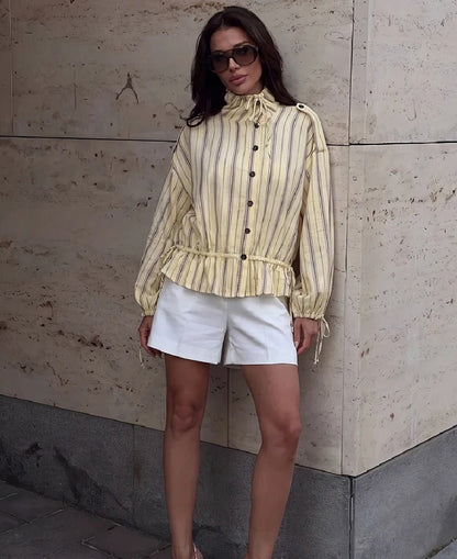 Gina Stand Collar Striped Jacket