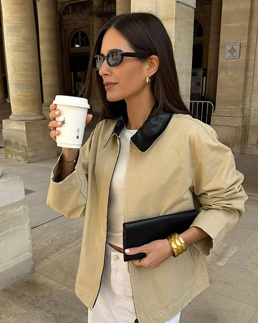 Maria Contrast Collar Zip-Up Jacket