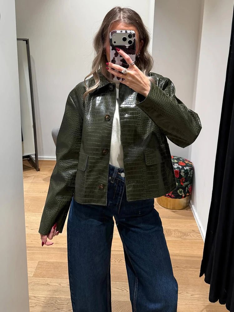 Svea Crocodile Embossed Leather Jacket