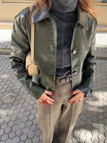 Svea Crocodile Embossed Leather Jacket