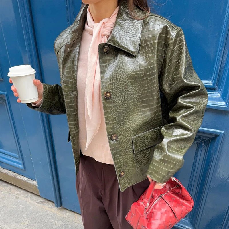 Svea Crocodile Embossed Leather Jacket
