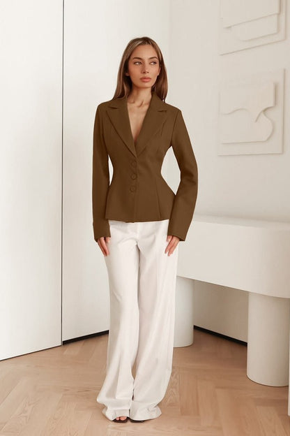 Valerie Fitted V-Neck Padded Shoulder Blazer