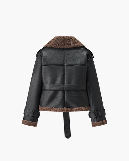 Cora Short Belted Faux Leather Jacket