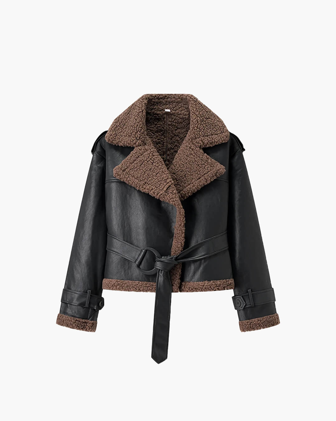Cora Short Belted Faux Leather Jacket