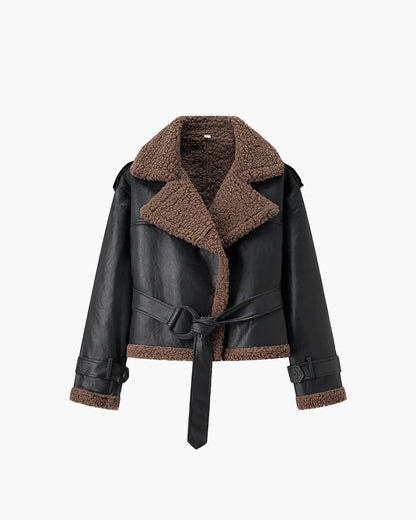 Cora Short Belted Faux Leather Jacket