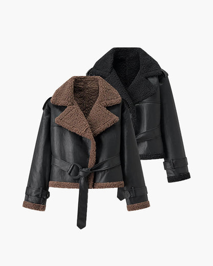 Cora Short Belted Faux Leather Jacket