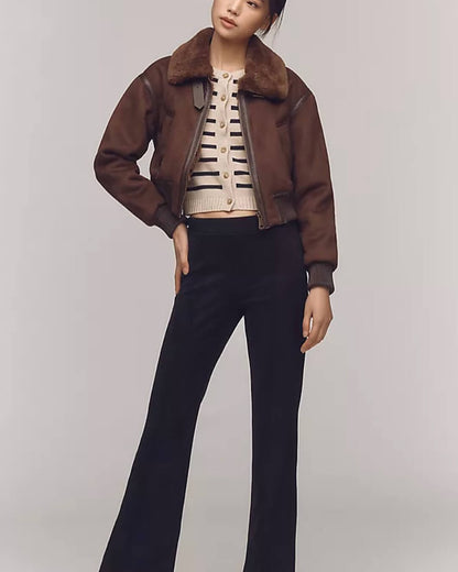 Esme Suede Short Bomber Jacket