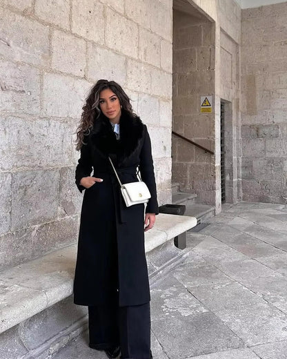 Flora Faux Fur Collar Maxi Coat
