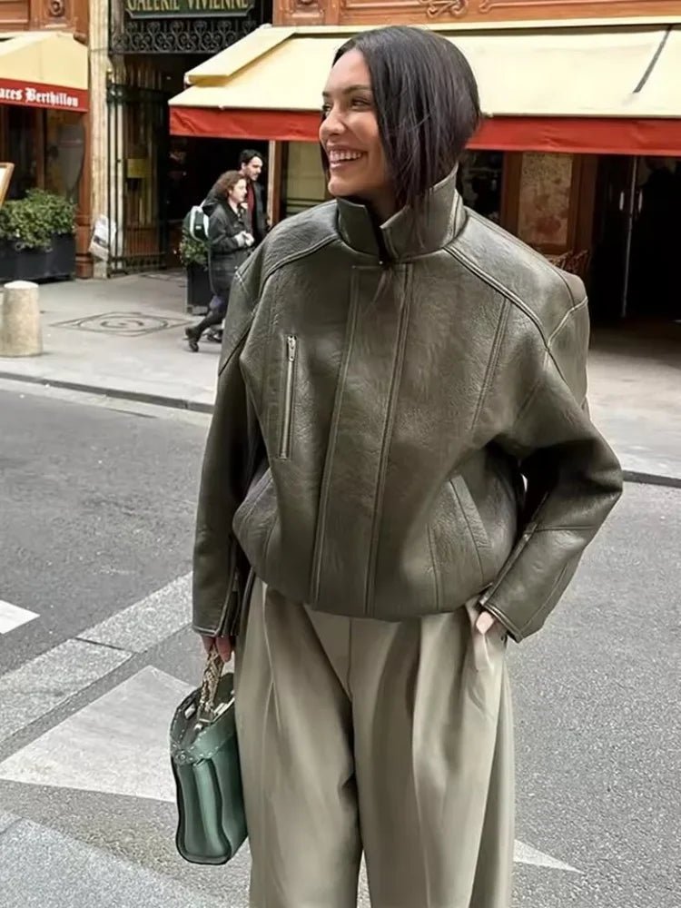 Gina Faux Leather Bomber Jacket