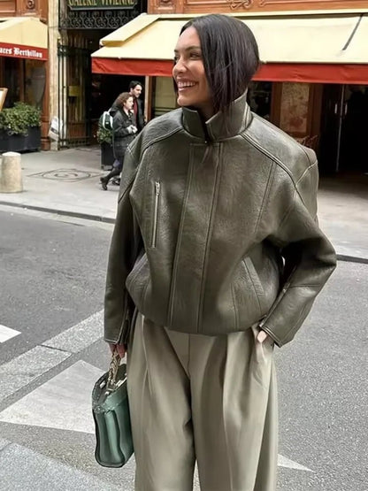 Gina Faux Leather Bomber Jacket