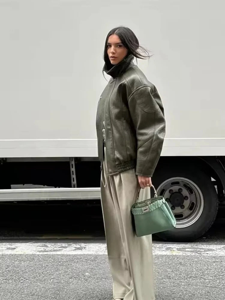 Gina Faux Leather Bomber Jacket