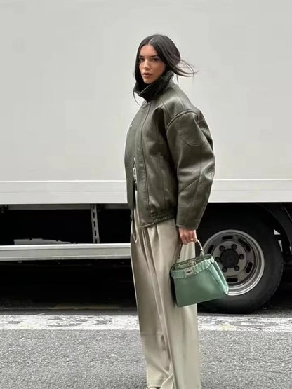 Gina Faux Leather Bomber Jacket