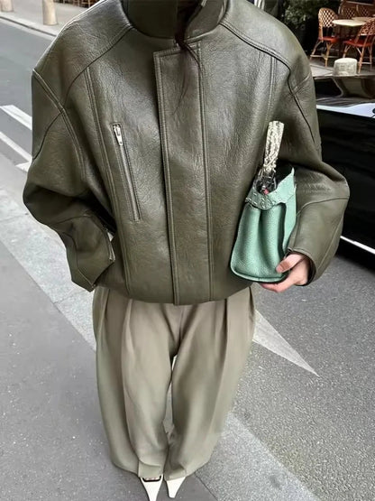 Gina Faux Leather Bomber Jacket