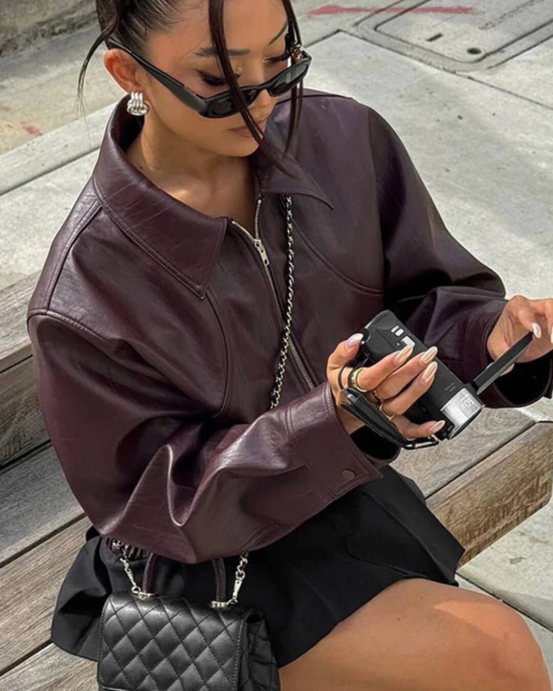 Harper Faux Leather Bomber Jacket