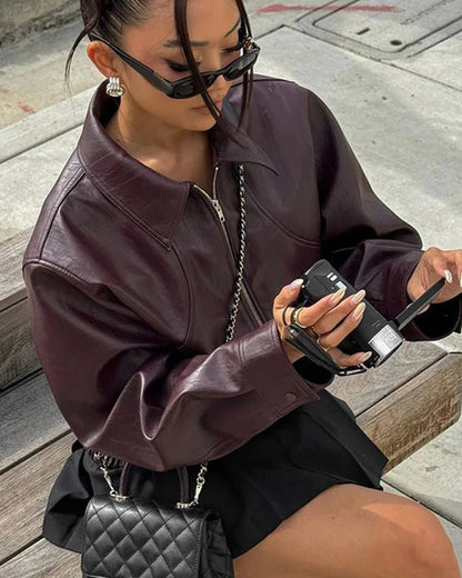Harper Faux Leather Bomber Jacket