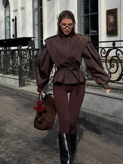 Leizel Lace Up Stand Collar Jacket