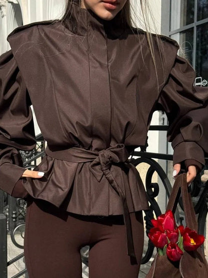 Leizel Lace Up Stand Collar Jacket