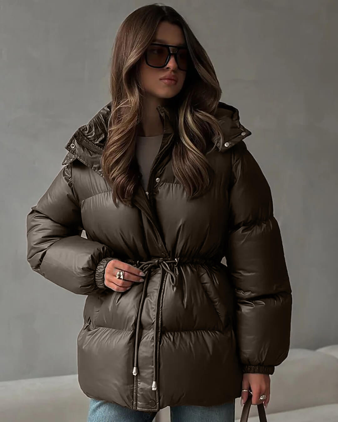 Lorie Drawstring Hooded Puffer Coat