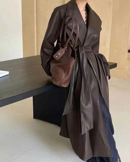 Shiela Faux Leather Maxi Trench Coat