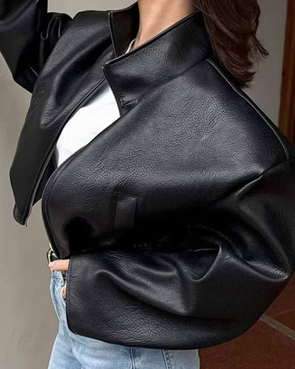 Zip Zip Up Leather Jacket
