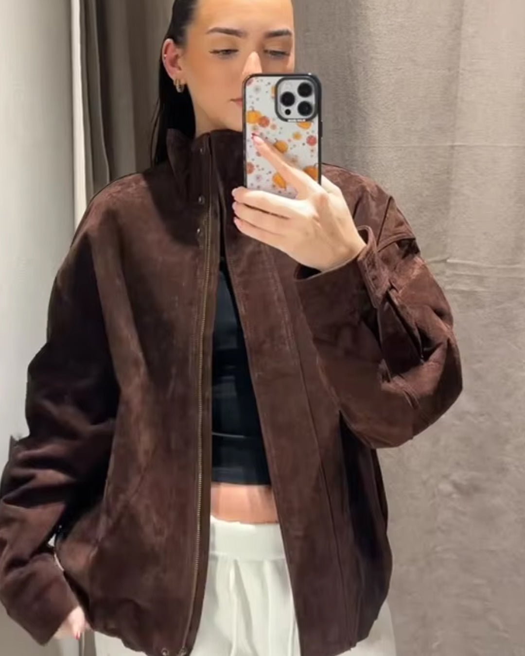Viona Stand Collar Suede Jacket