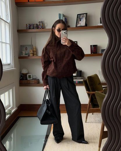 Viona Stand Collar Suede Jacket