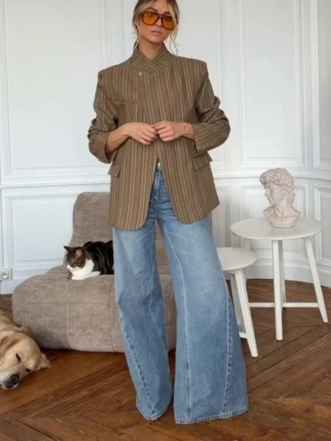 Willow Stand Collar Striped Suit Jacket