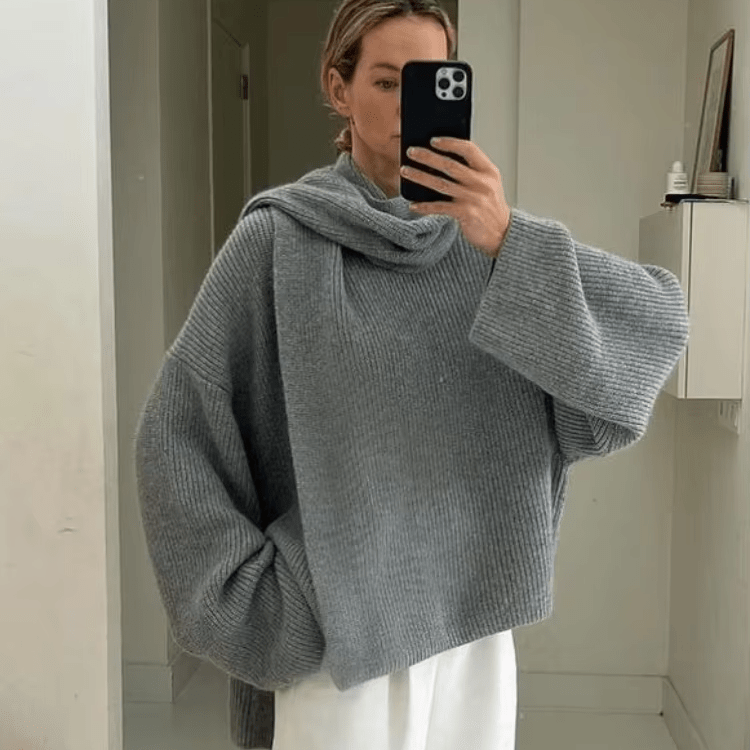 Xia Loose Knit Pullover with Scarf