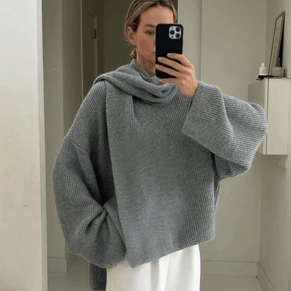 Xia Loose Knit Pullover with Scarf