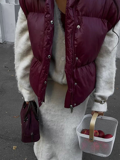 Zarina Stand Collar Puffer Vest Coat