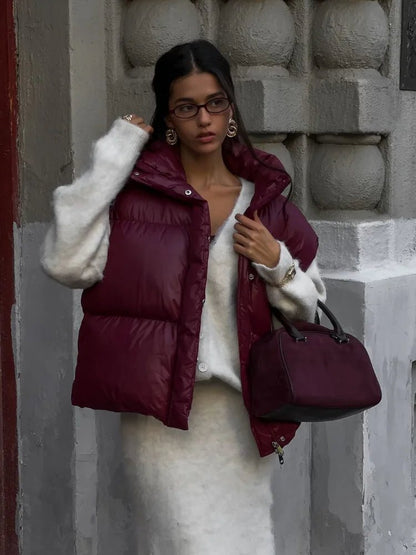 Zarina Stand Collar Puffer Vest Coat