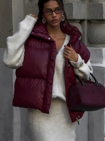 Zarina Stand Collar Puffer Vest Coat