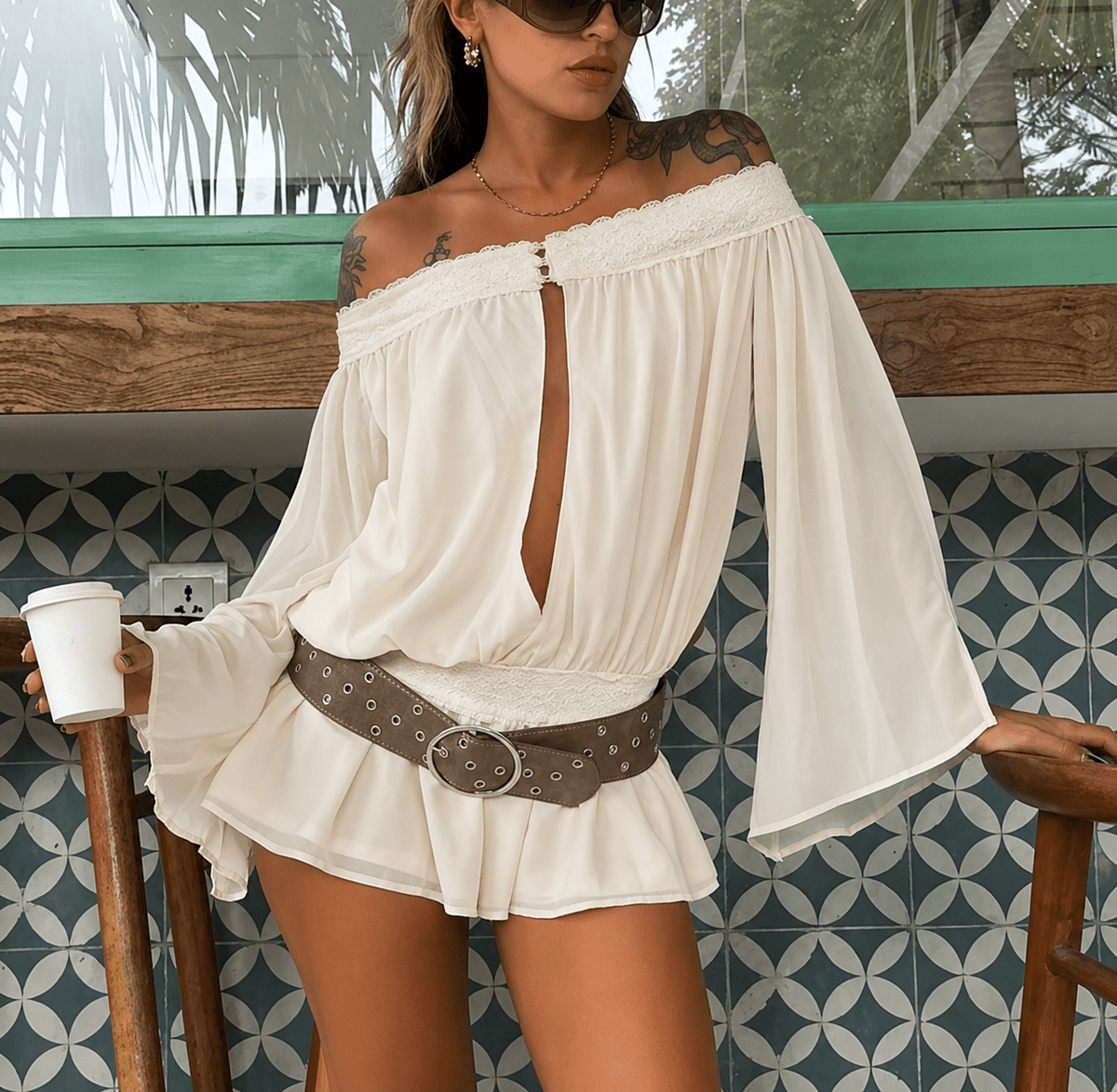 Bianca Off-Shoulder Chiffon Romper