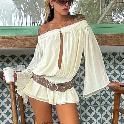 Melanie Off-Shoulder Chiffon Romper