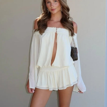 Melanie Off-Shoulder Chiffon Romper