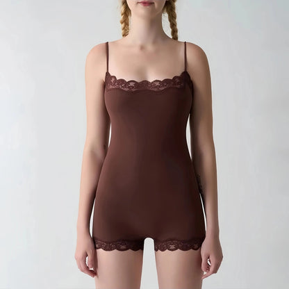 Camille Lace Trim Strap Romper