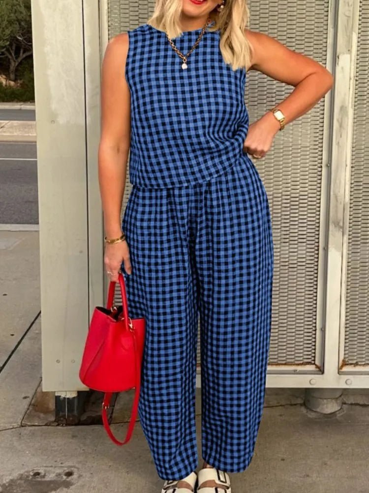 Wren Plaid Sleeveless Vest Nine Point Pants Set