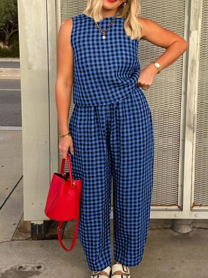 Wren Plaid Sleeveless Vest Nine Point Pants Set
