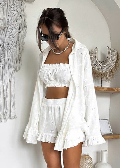 Melanie Eyelet Ruffle Shorts Set