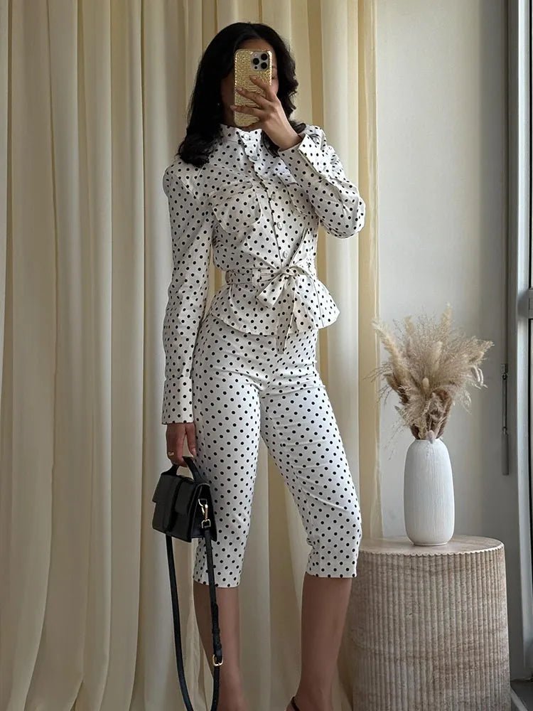 Cherry Polka Dot Jacket Capri Pants Set