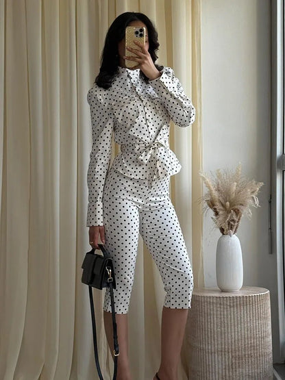 Cherry Polka Dot Jacket Capri Pants Set