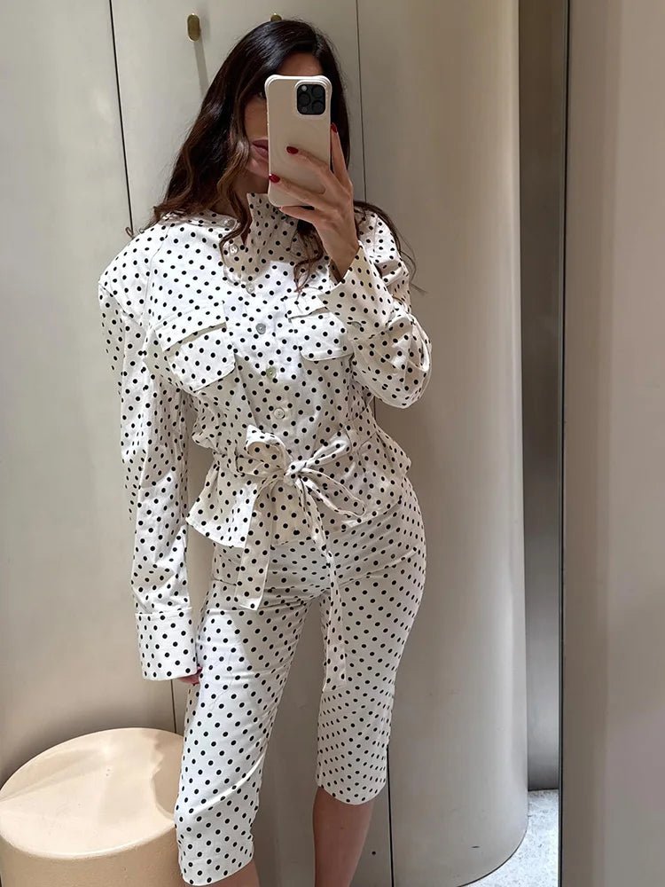 Cherry Polka Dot Jacket Capri Pants Set