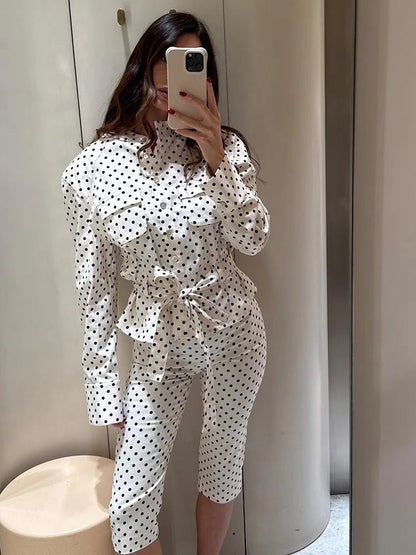 Cherry Polka Dot Jacket Capri Pants Set