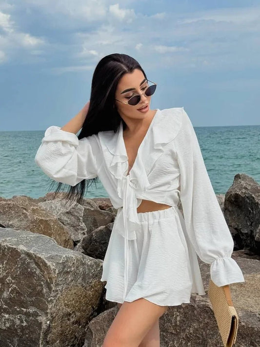 Cordelia V-Neck Ruffle Two-Piece Set
