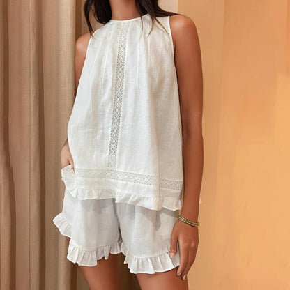 Dahlia Ruffled Trim Sleeveless Shorts Set