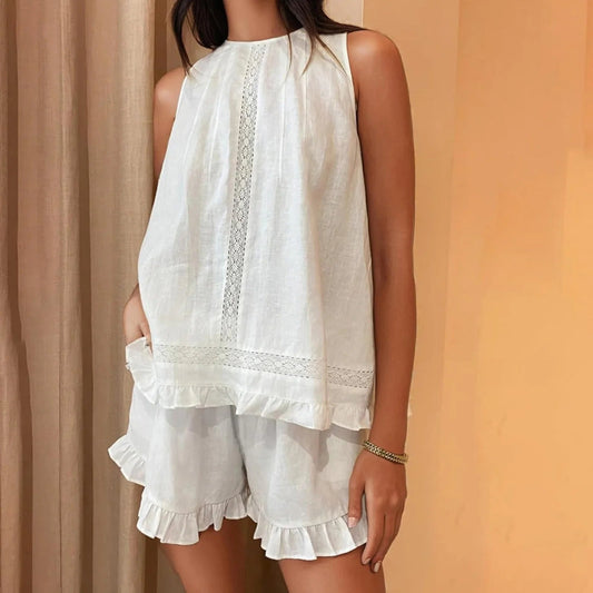 Dahlia Ruffled Trim Sleeveless Shorts Set